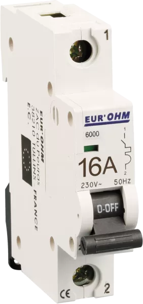Disjoncteur 1P 16A courbe C connexion vis haut/bas  6kA (20105)