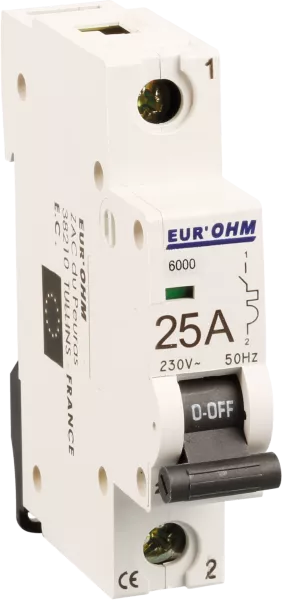 Disjoncteur 1P 25A courbe C connexion vis haut/bas  6kA (20107)