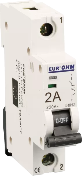 Disjoncteur 1P 2A courbe C connexion vis haut/bas  6kA (20101)