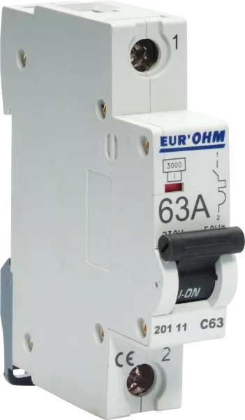 Disjoncteur 1P 63A courbe C connexion vis haut/bas  4,5kA (20111)