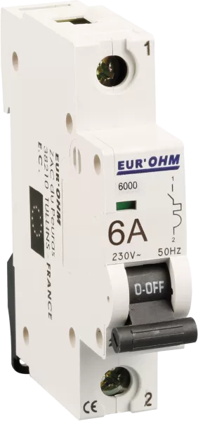 Disjoncteur 1P 6A courbe C connexion vis haut/bas  6kA (20103)