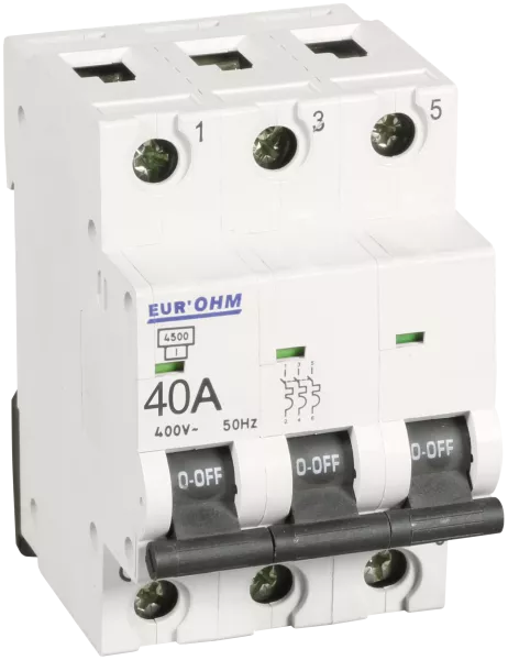 Disjoncteur 3P 40A courbe C connexion vis haut/bas  4,5kA (20149)