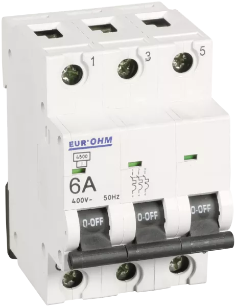 Disjoncteur 3P 6A courbe C connexion vis haut/bas  6kA (20143)