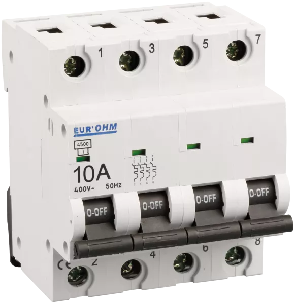 Disjoncteur 4P 10A courbe C connexion vis haut/bas  6kA (20164)