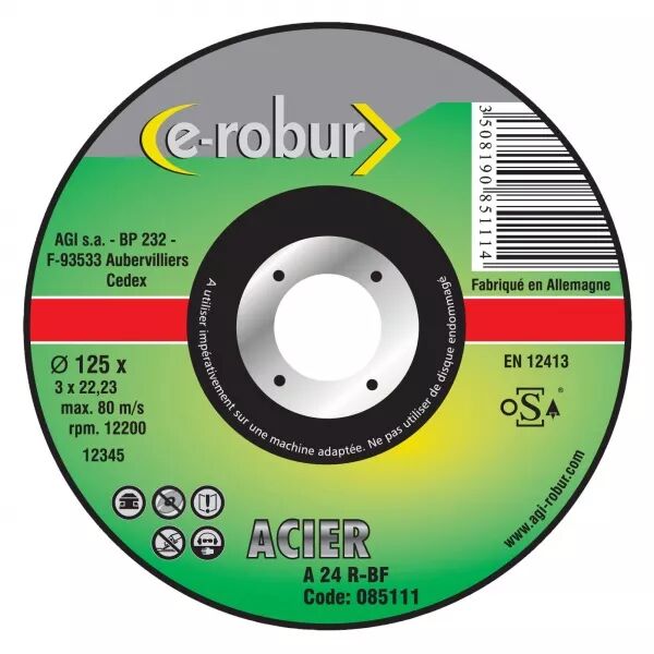Disque � tron�onner le m�tal. 230x3mm, al�sage 22.2mm. Plat. Vitesse 6600 t/mn. (085115)