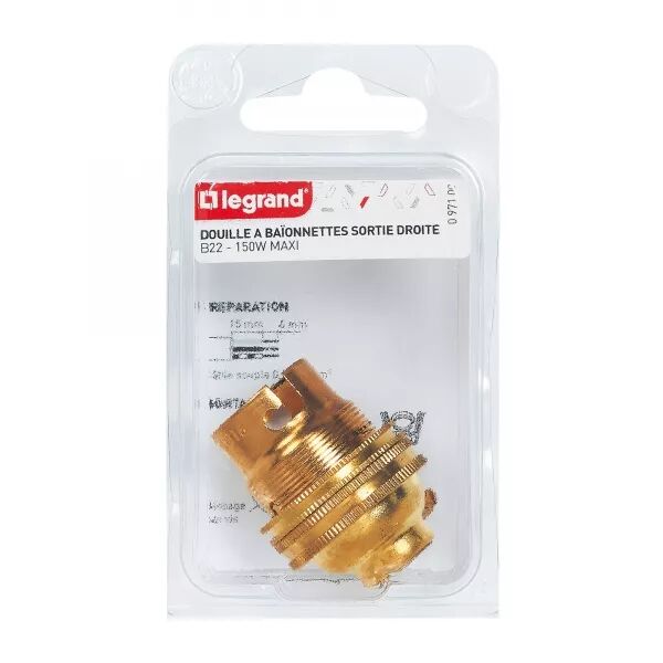 DOUILLE POUR AMPOULE B22 - AVEC BAGUE - SORTIE DE C�BLE LAT�RALE - LAITON