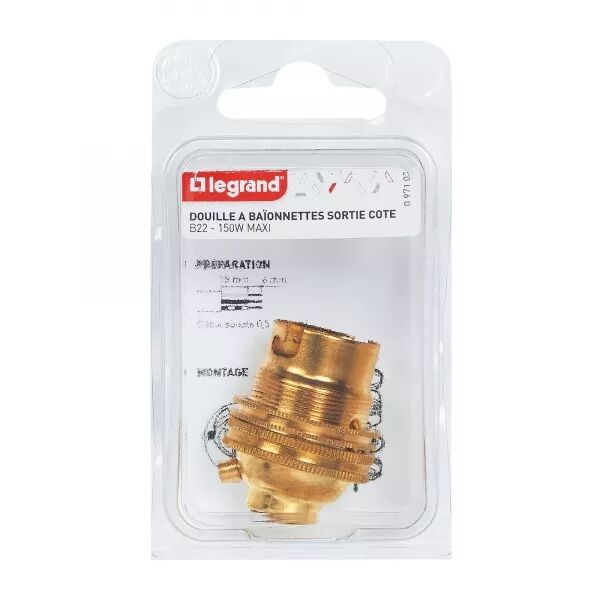 DOUILLE POUR AMPOULE B22 AVEC BAGUE - SORTIE DE C�BLE DROITE - LAITON