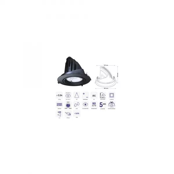 DOWNLIGHT SAMBA NOIR 28-38W CTC 3000-5700K