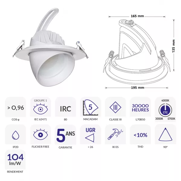 DOWNLIGHT SAMBA NOIR 28-38W SEERA CTC 3000K/3500K/4000K (SAM38BSEE)