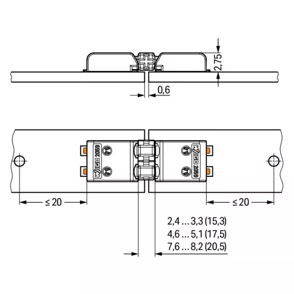�l�ment de raccordement pas 3mm 1 p�le, blanc Longueur 17,5 mm (2059-901/018-000)