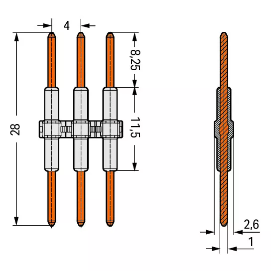 �l�ment de raccordement pas 4 mm 2 p�les, noir Longueur 28mm (2060-952/028-004)