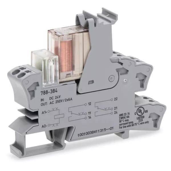 Embase avec relais de s�curit� SR2M 24 V DC - 2 RT - 6 A - Guidage forc�788-384