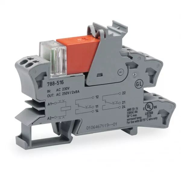 Embase avec relais H 15 mm 24 V AC - 2 RT - 2x8 A788-512