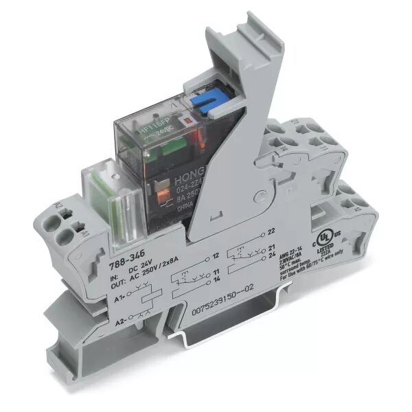 Embase avec relais H 25 mm 24 V DC - 2 RT - 2x8 A - For�age manuel788-346