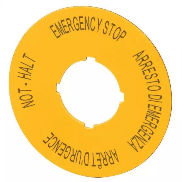 �tiquette, arr�t d\'urgence, D=60mm, jaune, DE, EN, FR, IT (121372)
