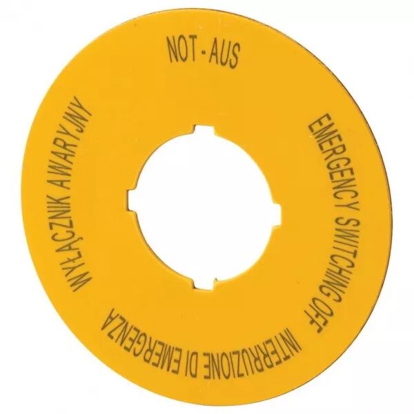 �tiquette, arr�t d\'urgence, D=60mm, jaune, PL, EN, DE, IT (167639)