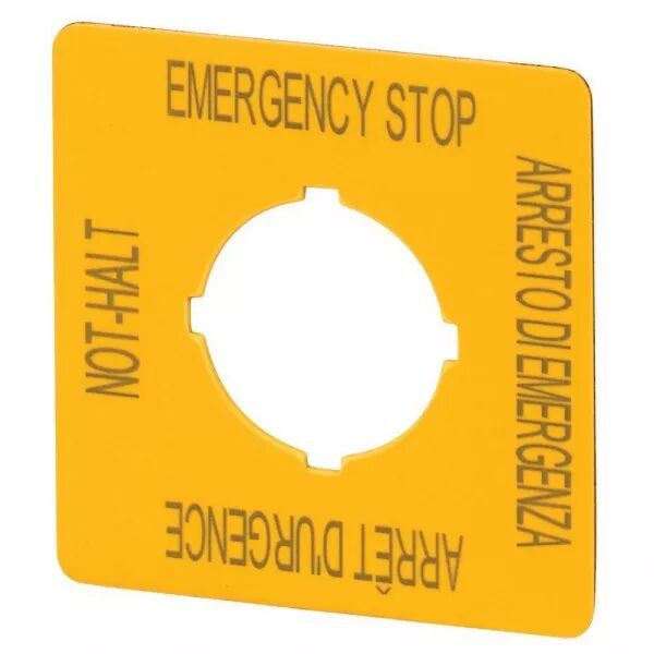 �tiquette, arr�t d\'urgence, HxL=50x50mm, jaune, DE, EN, FR, IT (121373)
