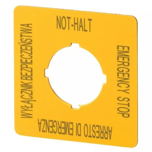 �tiquette, arr�t d\'urgence, HxL=50x50mm, jaune, PL, EN, DE, IT (167643)