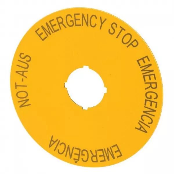 �tiquette, arr�t d\'urgence, jaune, D=90mm, 4 langues, DE, EN, ES, PT (216466)