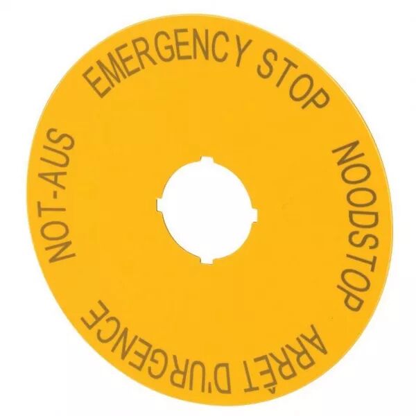 �tiquette, arr�t d\'urgence, jaune, D=90mm, 4 langues, DE, EN, n�erlandais, FR (216467)