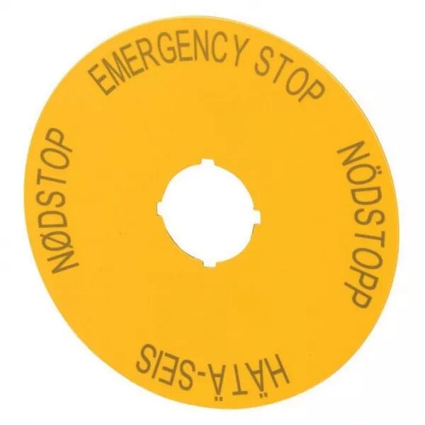 �tiquette, arr�t d\'urgence, jaune, D=90mm, 4 langues, DE, SV, FI, DA (216468)