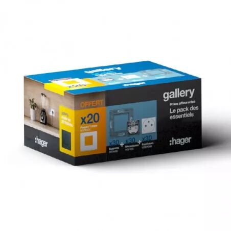 HAGER - Pack 30 prises affleurantes gallery + 20 plaques offertes (PACKGALLERY)