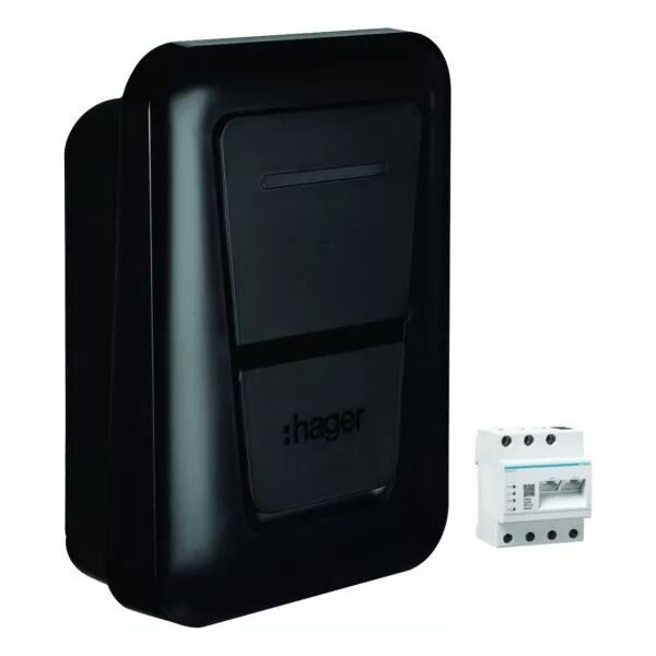 HAGER - Witty plus borne de recharge IP54 1x 7,4/22kW T2+RFID+APP BLE+OCPP+MID+XEM470 (XVL122SFL)