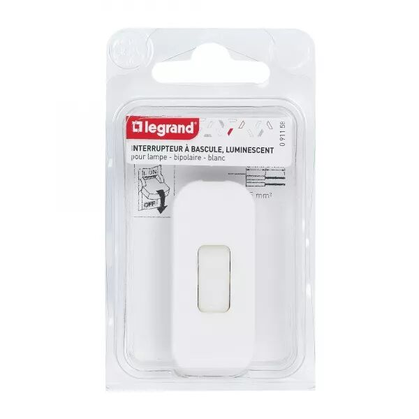 INTERRUPTEUR � BASCULE � TOUCHE LUMINESCENTE BLANC - BLISTER AVEC GENCOD