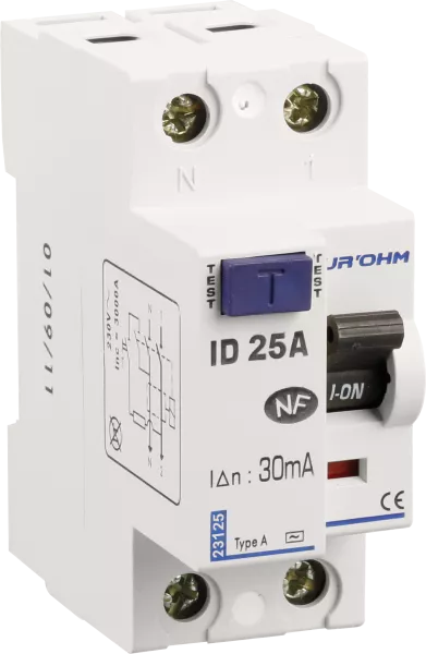 Interrupteur diff�rentiel  25A 1P+N 30mA connexion haut/bas Classe A (23125)