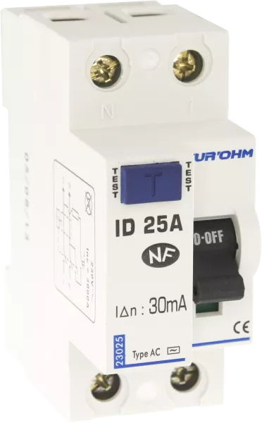 Interrupteur diff�rentiel  25A 1P+N 30mA connexion haut/bas Classe AC (23025)