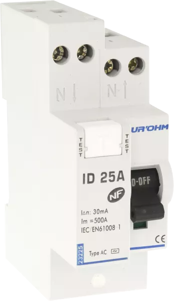 Interrupteur diff�rentiel  25A 1P+N 30mA connexion haut/haut Classe AC (23225)