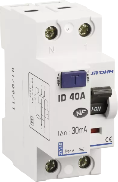 Interrupteur diff�rentiel 40A 1P+N 30mA connexion haut/bas Classe A (23140)