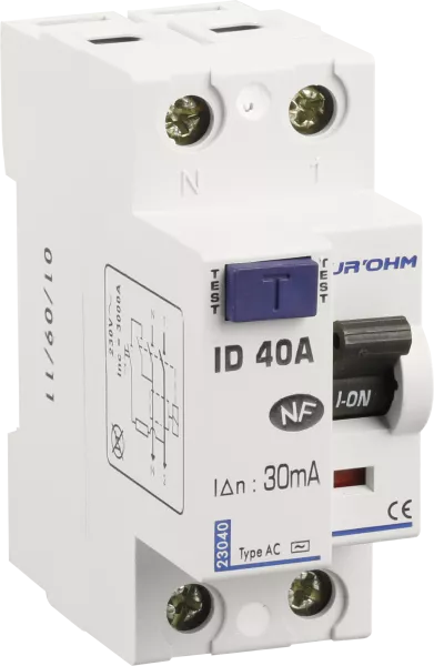 Interrupteur diff�rentiel 40A 1P+N 30mA connexion haut/bas Classe AC (23040)