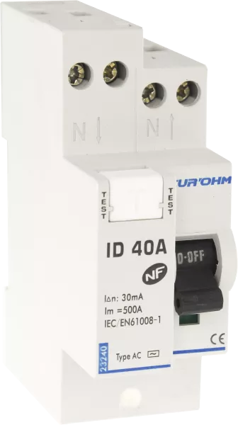 Interrupteur diff�rentiel 40A 1P+N 30mA connexion haut/haut Classe AC (23240)