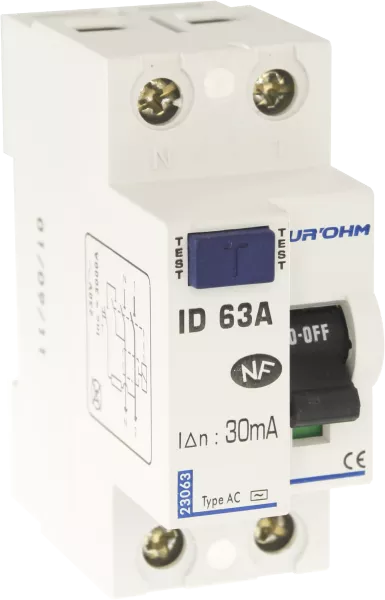 Interrupteur diff�rentiel 63A 1P+N 30mA connexion haut/bas Classe AC (23063)