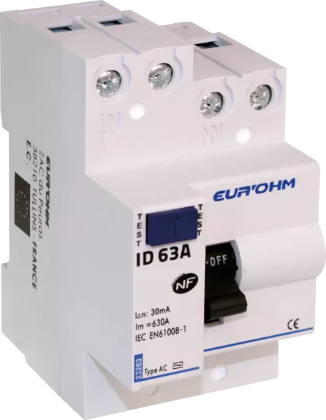 Interrupteur diff�rentiel 63A 1P+N 30mA connexion haut/haut Classe AC (23263)