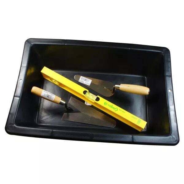 Kit auge plastique 10 litres, niveau plastique 40 cm, truelle langue de chat 16 (393202)