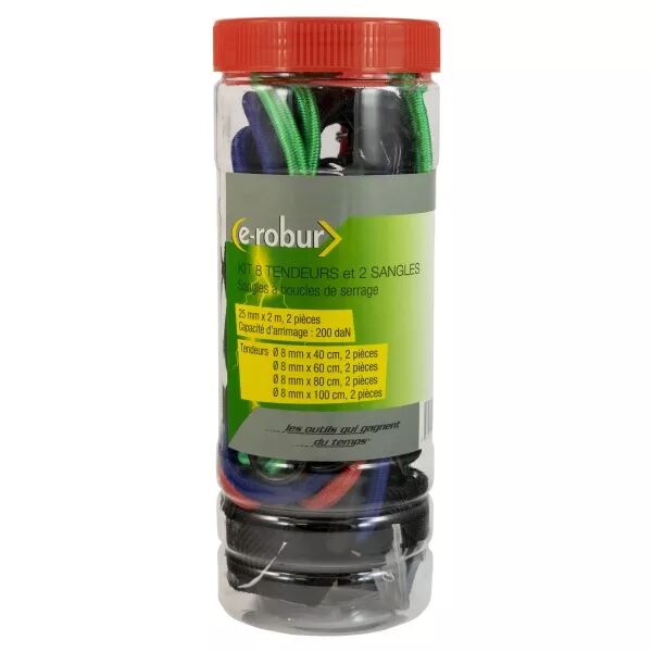 Kit de 8 tendeurs et 2 sangles 25 mm x 2 m (326000)