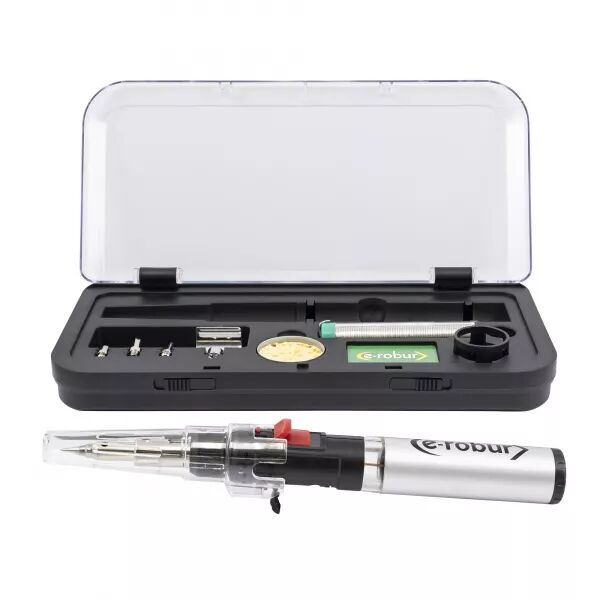 KIT FER � SOUDER � GAZ, 90/150W, 5 PANNES, SUPPORT, �PONGE ET COFFRET