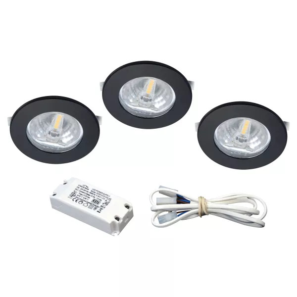 KIT S1200 LED - Encastr�s noirs avec LED G4 1,8W 3000K 150lm, driver inclus (51362)