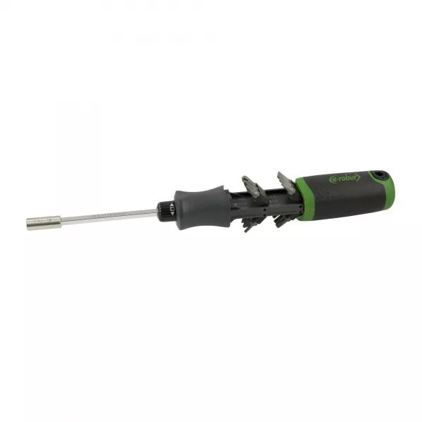 KIT TOURNEVIS PORTE EMBOUTS � CLIQUET. 12 EMBOUTS, PH, PZ, TX, PLAT.