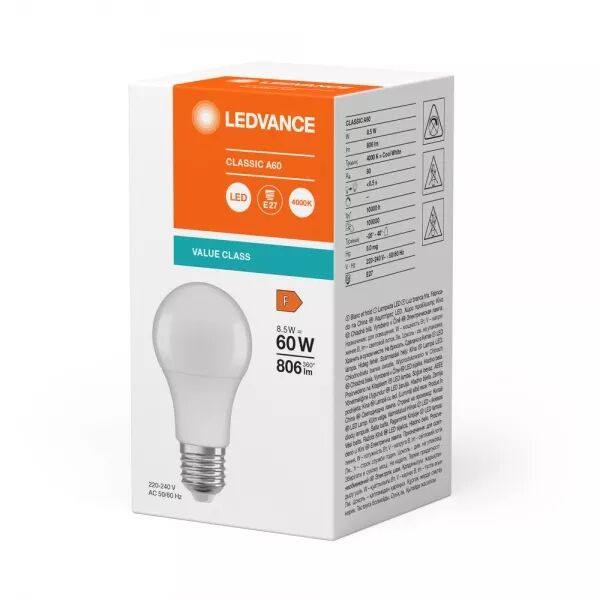LED CLASSIC LEDVANCE VALUE CLA60 D�POLIE E27 8,5W 840 806LM