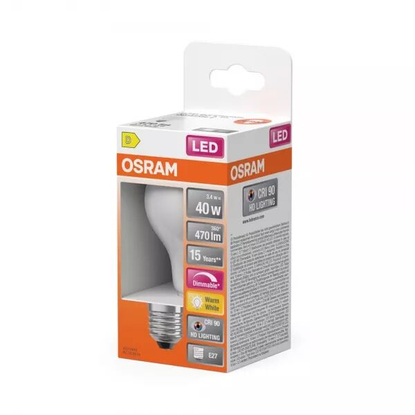 LED CLASSIC OSRAM SUPERSTAR DIM CLA40 VERRE 927 E27 3,4W 470LM IRC90