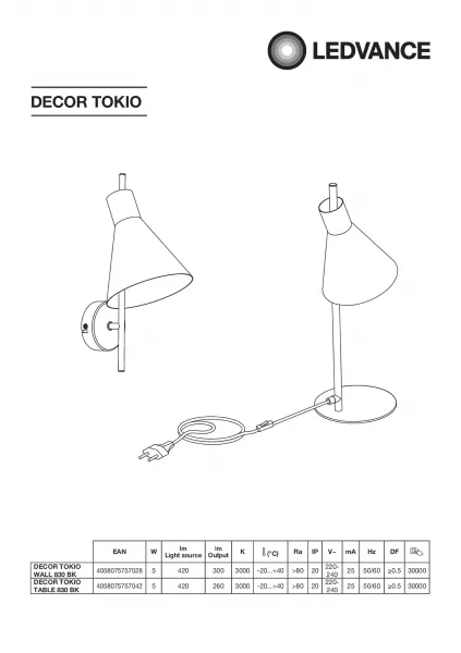 LEDVANCE - LDV Decor TOKIO TABLE 830 Noir          Ledvance (4058075757042)