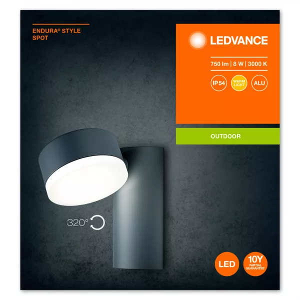LEDVANCE - LDV ENDURA STYLE SPOT ROND APPLIQUE 8W/3000K 440lm IP44 GRIS LEDVANCE (4058075214095)