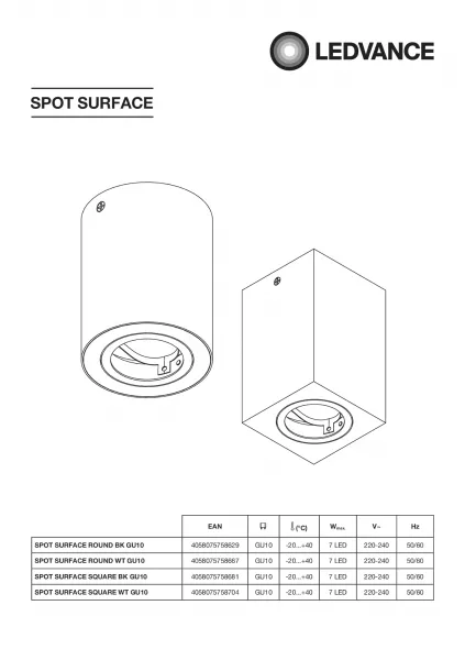 LEDVANCE - LDV ORBIS SURFACE Rond GU10 Blanc - Spot saillie orientable LEDVANCE (4058075758667)