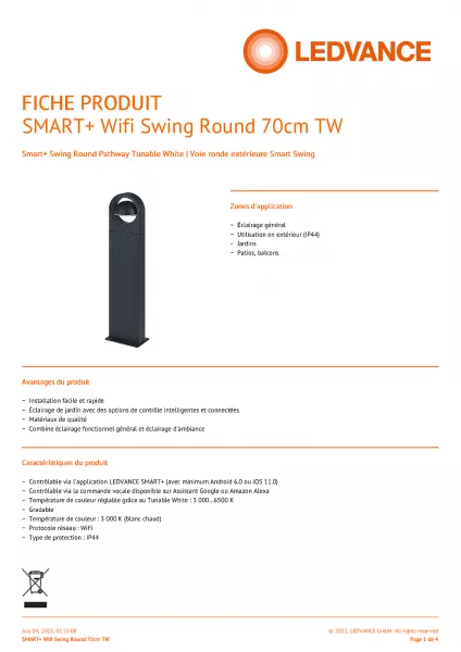 LEDVANCE - LDV SMART+ WF OUTDOOR  SWING ROUND 700 TW (763821)