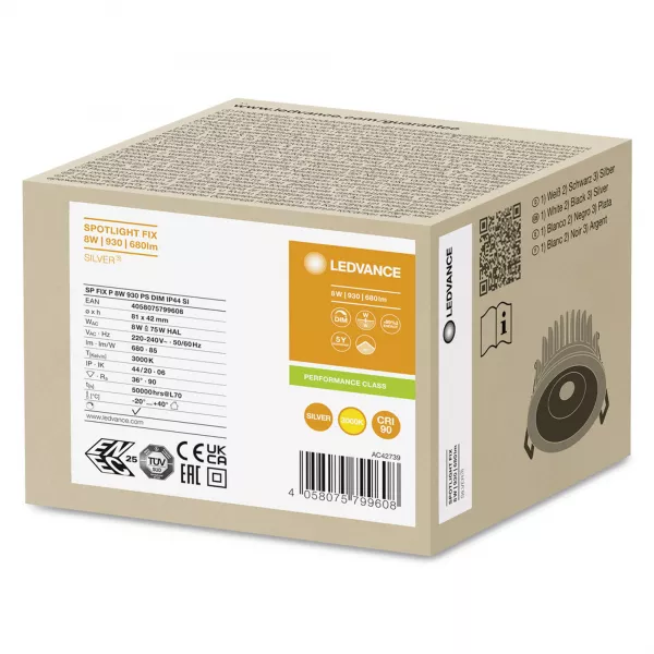 LEDVANCE - LDV SPOT LED FIX 8W/930 680lm 36� PowerSelect DIM IP44 Alu SPOT LEDVANCE (4058075799608)