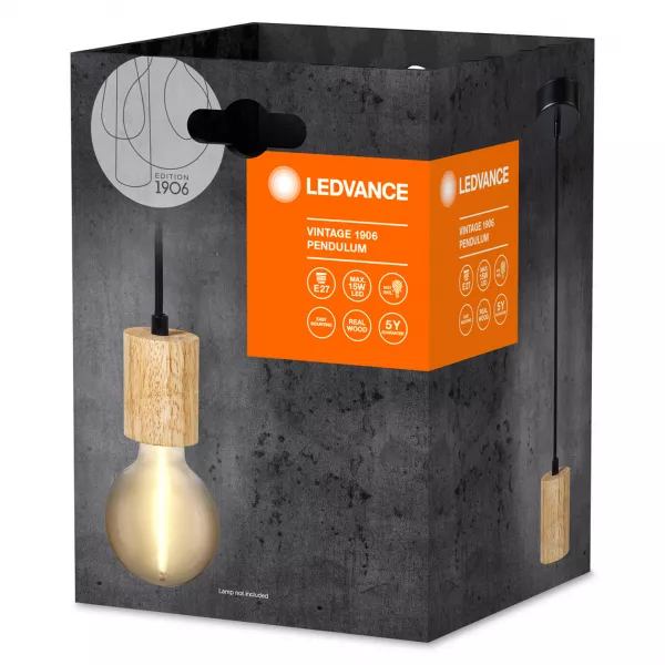 LEDVANCE - LDV Suspension PENDULUM CYLINDER Vintage 1906 Bois E27 (lampe non fournie) (4099854092503)