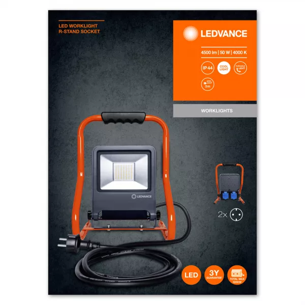 LEDVANCE - LDV WORKLIGHT H-Stand 50W/4000K 4500lm IP44 + prises typeF LUM Chantier LEDVANCE (4058075321342)
